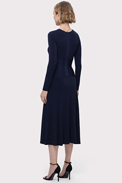 Herve Leger ROCHIE MIDI DIN JERSEY MAT, CU TALIE BANDAJ - HERVE LEGER - ALBASTRU ÎNCHIS, S