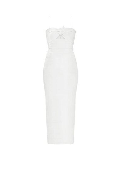 Herve Leger LONG GATHERED DRESS - HERVE LEGER - WHITE, M