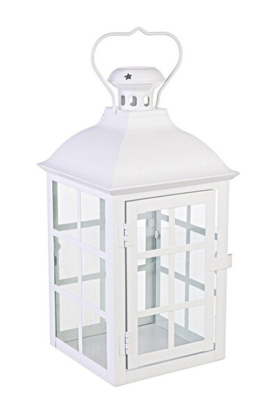 Bizzotto Metal Glass Lantern Santarem White 17x17x34 cm