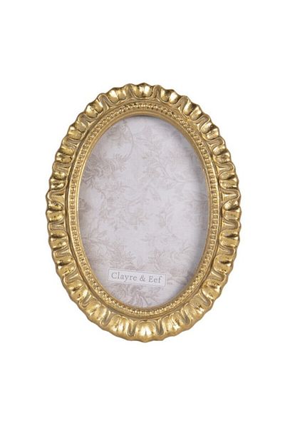 Clayre & Eef Table photo frame, oval wall frame, gold polyresin, 14x2x19 cm
