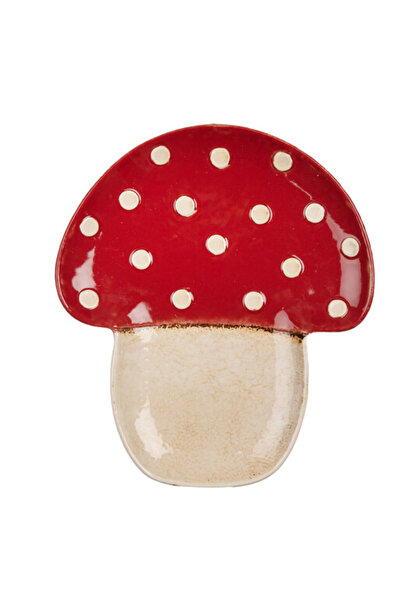 Clayre & Eef Ceramic Mushroom Plate Beige Red 23x26x3 cm