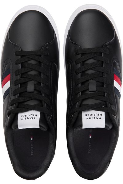 Tommy Hilfiger Men Black Icon Court Stripes Low Top Sneakers