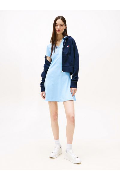 Tommy Hilfiger Women Light Powdery Blue F&F Rib Mini Polo Dress