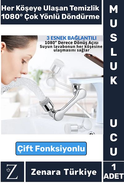 Zenara Easy Assembly Metal Appearance 1080 Degree Rotatable Dual Mode Water Stream Acrobat Faucet Spout Head