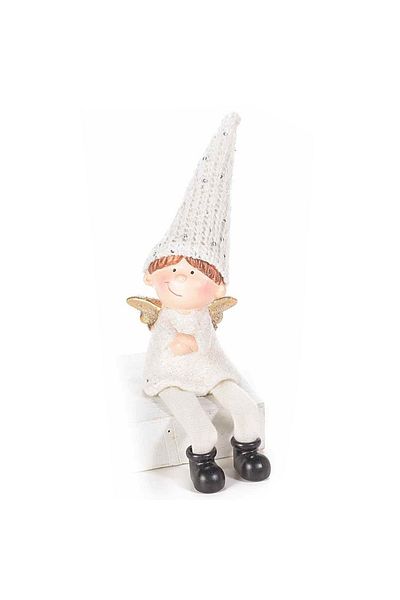 Decorer Angel figurine made of polyresin and white fabric 6x11x16 cm