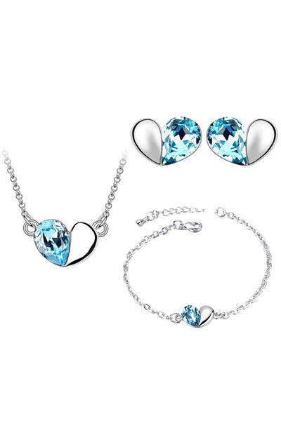 Tessero Set bijuterii dama, lantisor cu pandantiv, bratara si cercei, in model forma de inima, cristale zirc