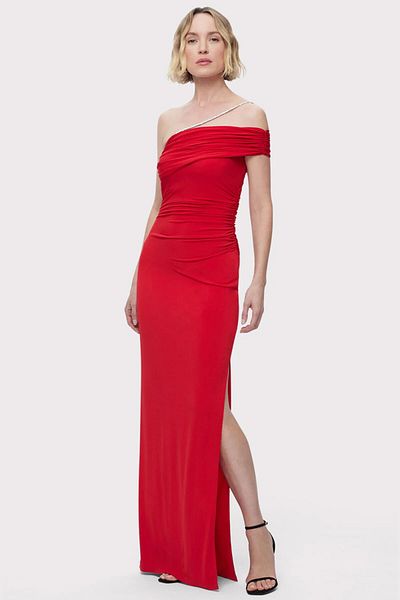 Herve Leger Rochie asimetrică din jerseu cu garnitură cu cristale - - Roșu, M