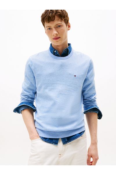 Tommy Hilfiger Men Vessel Blue Heather Essential Ssnl Cotton Sweater