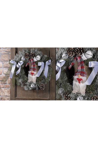 Decorer Hanging Christmas wreath, artificial fir tree, cones, bells, 35 cm