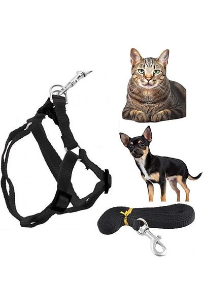 Generico Genérico adjustable harness with leash, textile, black, 19-34 x 13-17 cm, size M