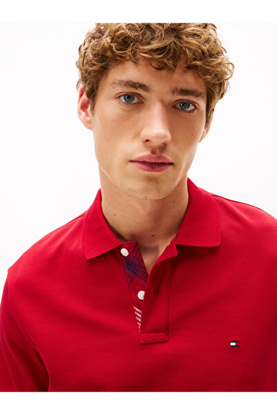 Tommy Hilfiger Tommy Hilfiger Men Medium Red Pique Placket Interest Short Sleeve Polo T-Shirt
