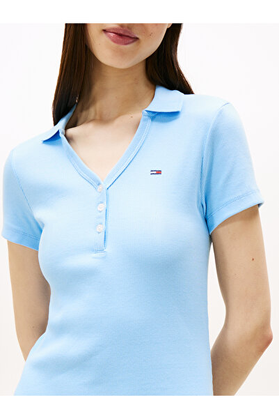 Tommy Hilfiger Tommy Hilfiger Women Light Powdery Blue F&F Rib Mini Polo Dress