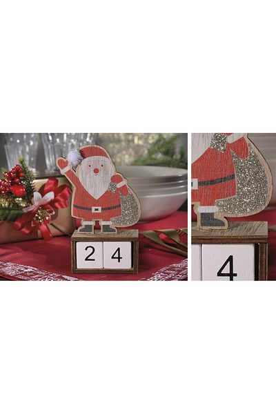 Decorer Wooden Calendar Santa Claus Model 9x4x14 cm