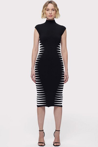 Herve Leger ROCHIE MIDI CU INTARSIA COLORBLOCK - HERVE LEGER - NEGRU, M