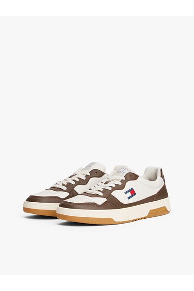 Tommy Hilfiger Men Ivory & Velvet Brown New Cupsole Low Top Sneakers