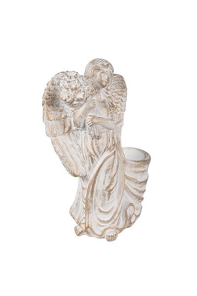 Clayre & Eef Angel Figurine with White and Gold Pot 22x13x30 cm