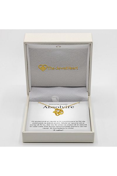 The Jewel Heart Colier Absolvire – Argint 925 Placat cu Aur 14K, Cu Mesaj Emoționant și Cutie LED