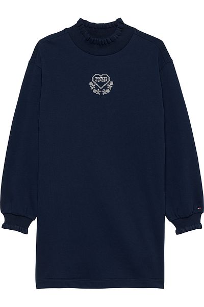 Tommy Hilfiger Girls Dark Night Navy Ruffle Neck Knit Midi Dress