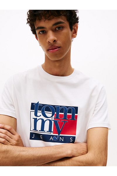 Tommy Hilfiger Men Ancient White Slim Rwb Flag Short Sleeve T-Shirt