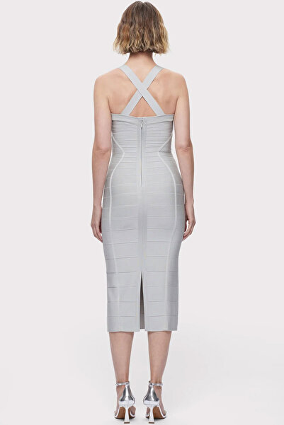 Herve Leger CROSS BACK BANDAGE MIDI DRESS - HERVE LEGER - GREY, M