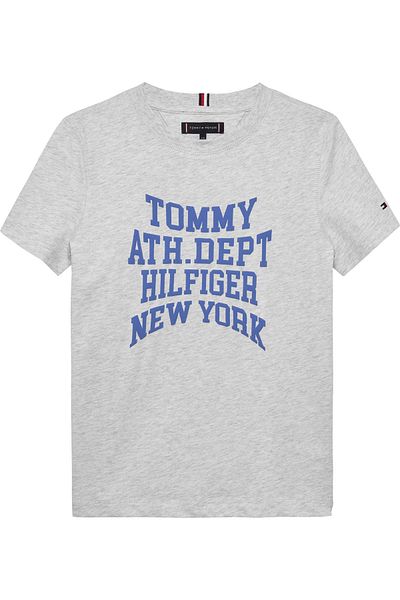 Tommy Hilfiger Boys Light Grey Heather Athletic Varsity Print Short Sleeve T-Shirt