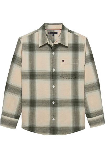 Tommy Hilfiger Tommy Hilfiger Boys Pewter Green Waffle Texture Check Shirt