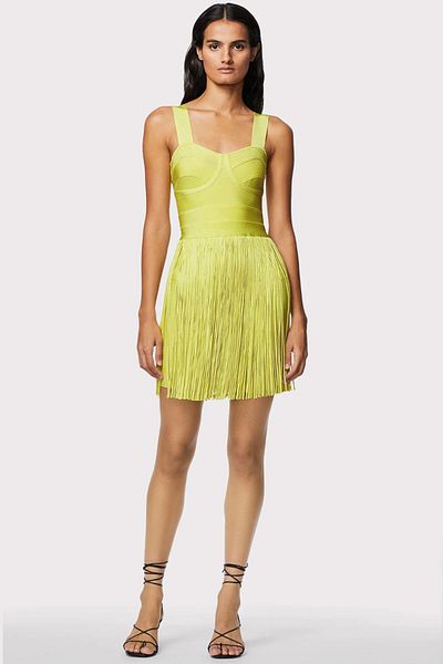 Herve Leger ROCHIE MINI CU FRANJURI - HERVE LEGER - GALBENĂ, XS
