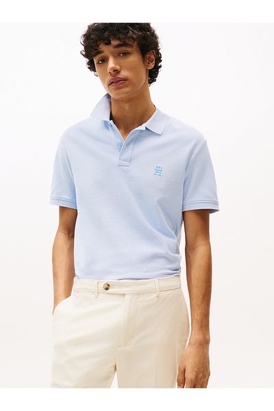 Tommy Hilfiger Men Breezy Blue Imd Regular Short Sleeve Polo T-Shirt