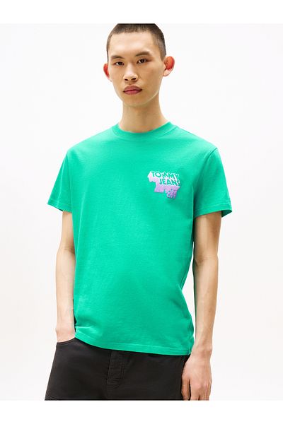 Tommy Hilfiger Men Hawaiian Turquoise Regular Fit Stack Backprint Short Sleeve T-Shirt