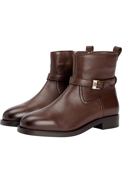 Tommy Hilfiger Legacy Brown Metal Buckle Riding Leather Ankle Boots