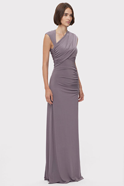 Herve Leger DRAPED RUCHED MATTE JERSEY DRESS - HERVE LEGER - GRAY, XS