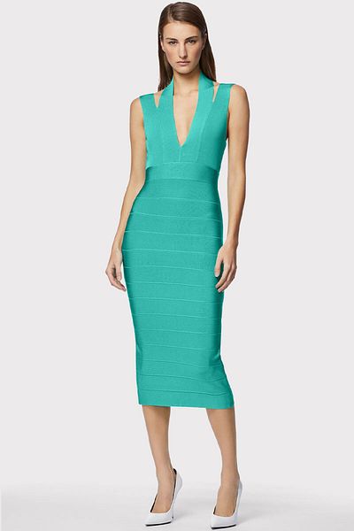 Herve Leger ROCHIE MIDI CU DECOUVRĂTURĂ - HERVE LEGER - VERDE, S