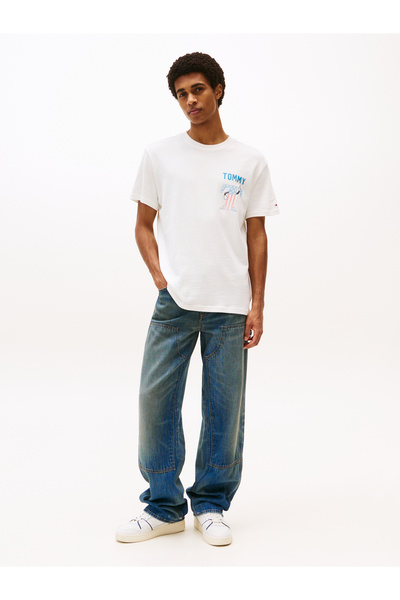 Tommy Hilfiger Tommy Hilfiger Men Ecru Regular Fit Usa Script Short Sleeve T-Shirt