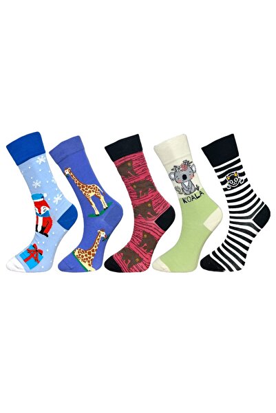 Mevo 5'li Unisex Esnek Penguen Zürafa Koala Kedi Desenli Karışık Renkli Nefes...