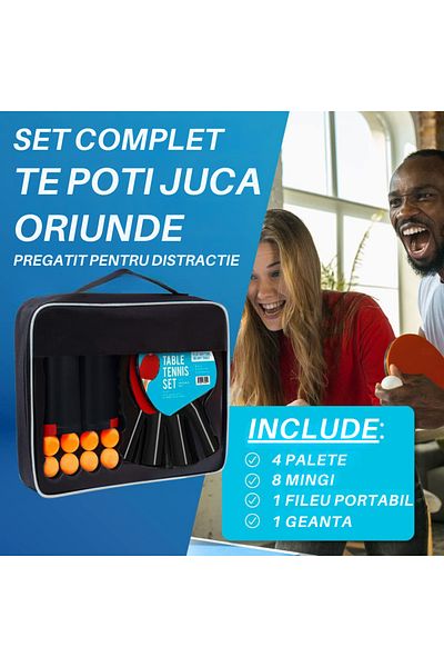 Vittalist Complete Ping Pong Set, 4 Table Tennis Paddles, 8 Balls, Retractable Net and Carrying Bag, Red