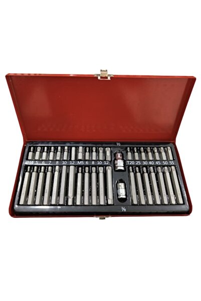 BiXXBi Bit Set Chrome-Vanadium, 40 Pieces, Hex (Allen), Torx, Spline (M), 30-75mm, 3/8 and 1/2 Adapter, BiX