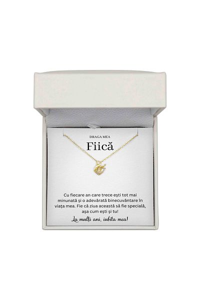 The Jewel Heart Colier Lebădă Pentru Fiica Mea – Argint 925 Aurit 14K, Cadou Cu Cutie LED