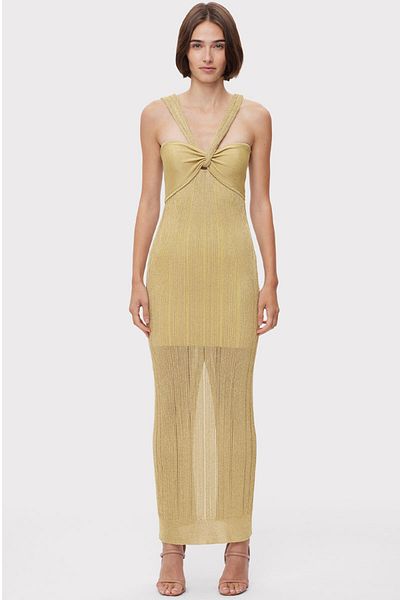 Herve Leger ROCHIE CU STRIURI METALICE TEXTURATE - HERVE LEGER - AUR, M