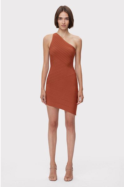 Herve Leger Rochie mini asimetrică Icon - - Maro, S