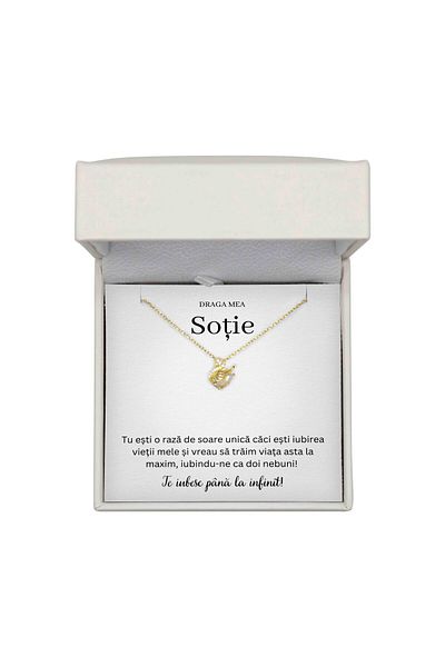 The Jewel Heart Colier Cadou pentru Soție – Model Lebădă, Argint cu Aur 14K, Cutie Luminoasă