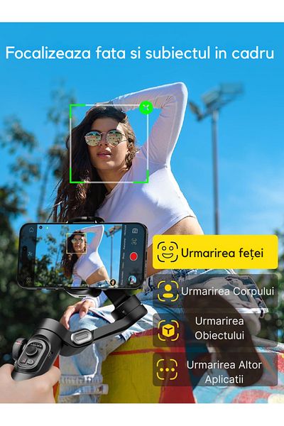 Vittalist 3-Axis Phone Image Stabilizer, App Compatible with iOS and Android, 10h Battery Life, Black