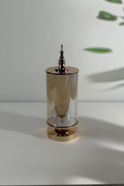 you are my gift Recipient decorativ pentru dulciuri din sticla si metal auriu, cu capac, 40 cm