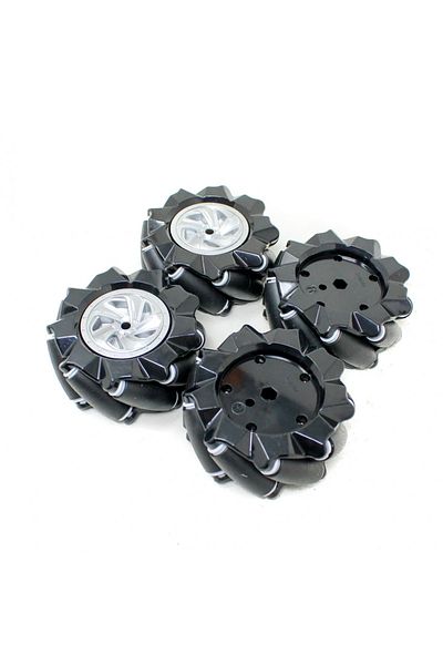 ROBOFUN Set de 4 roți Mecanum negre, 80 mm, cuplaj de 6,7 mm