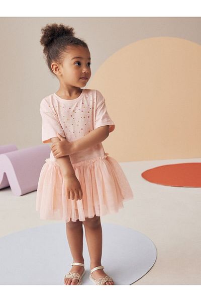 Next Baby Ροζ Glitter Μουτζουρωμένο κοντομάνικο Tutu φόρεμα
