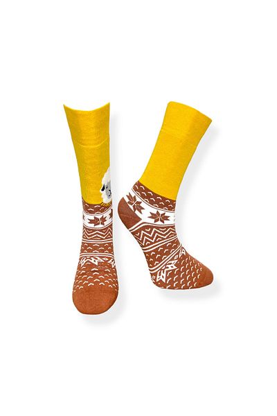 Mevo Single Unisex Flexible Sheep Patterned Yellow and Brown Colored Breathable Towel Socks