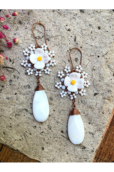 MODA Taşlı El Yapımı Bakır Tel Sarma Küpe