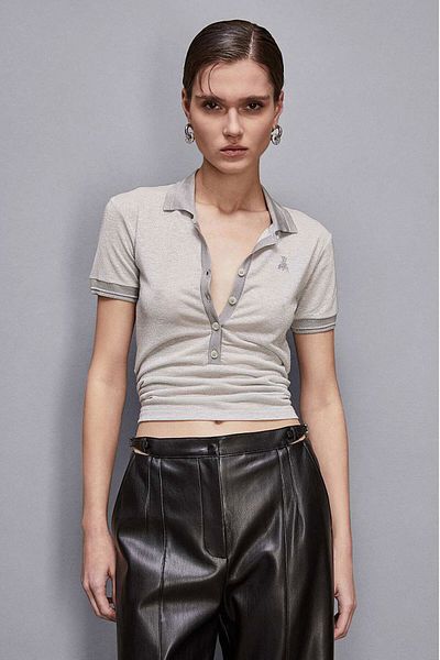 Patrizia Pepe Tricou polo cu sclipici - - XL, argintiu