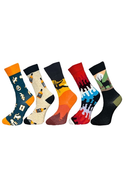Mevo 5-Piece Unisex Flexible Fun Printed Mixed Pattern Mixed Color Breathable Socket Socks