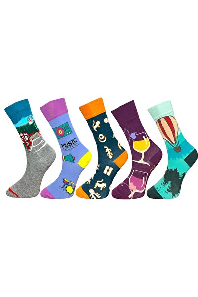 Mevo 5'li Unisex Esnek Müzik Festivali ve Seyahat Temalı Karışık Renkli Nefes...