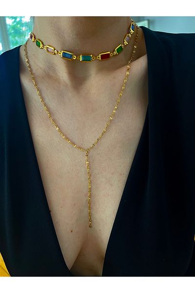 Hoop jewelery Colorful Stone Chain ​​Choker Necklace